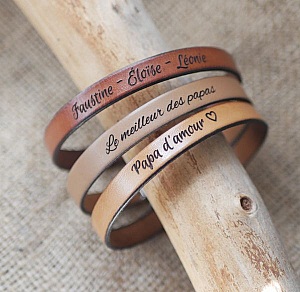 bracelet en cuir gravé pour papa